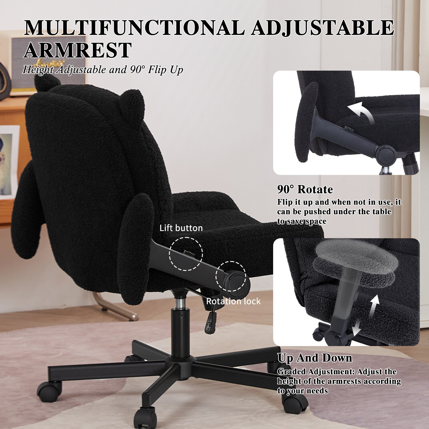 Cross Legged Office Chair With Wheels, Adjustable Wide Desk Seat_voghion.com